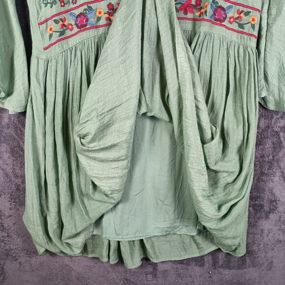 Umgee Mini Dress Women Small Sage Green Embroidered Bell Sleeve Boho Peasant - Picture 7 of 10